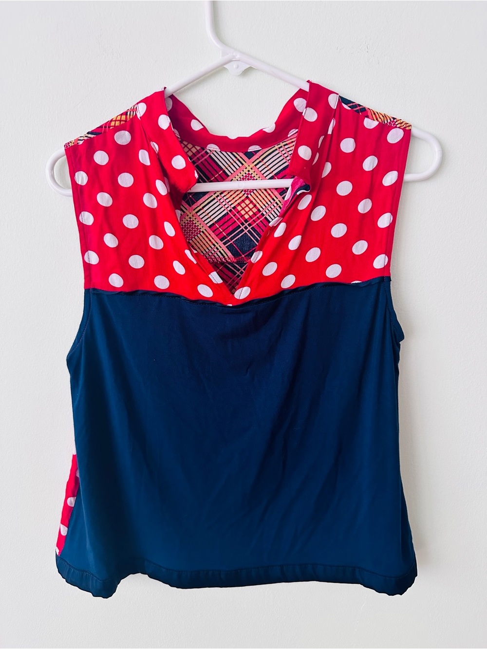 Polka Dot Red & Navy Sleeveless Women's Top
